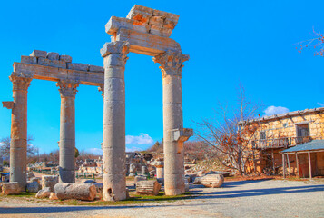 Ruins of ancient city Olba (Uzuncaburc)  - Mersin, Turkey. Uzuncaburc, the place of worship of the Olba Kingdom in the Hellenistic Period