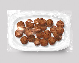 Food packaging isolated with meatball top view