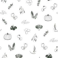 vegetables pumpkin, tomato, cucumber, potato seamless vector pattern