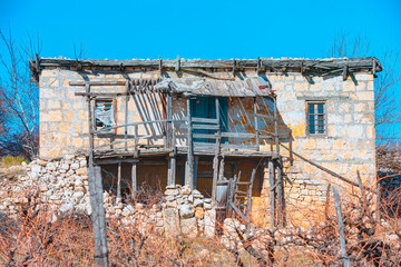 Ruins of abandoned historic Ottoman houses in Uzuncaburc - Mersin, Turkey