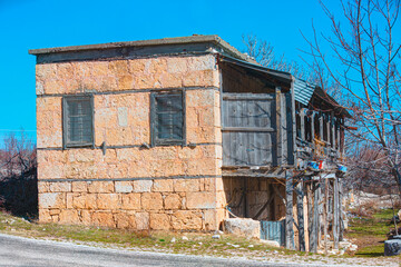 Ruins of abandoned historic Ottoman houses in Uzuncaburc - Mersin, Turkey