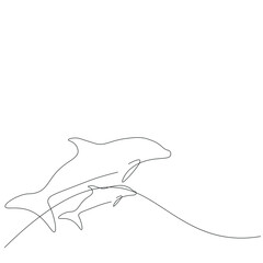 Dolphins animal swimming on sea, vector illustration