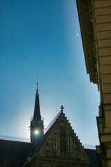 Fototapeta na wymiar Namesti Miru Saint Ludmila Church sunlight