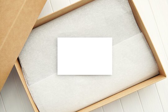 Blank card in gift box, shop, business or Thank you card mockup for design presentation.