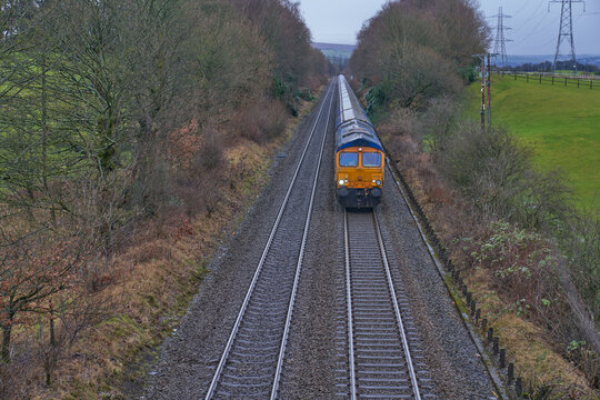 Train travelling along dual railway