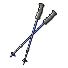 Hiking trekking poles isolated on white background. Vector illustration of camping, outdoor adventure elements/equipment.
