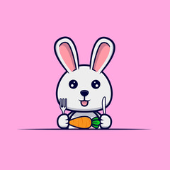 Cute bunny eating carrot design icon illustration