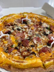 pizza with ham and cheese