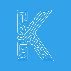 Techno Cyber Alphabet. Digital hi-tech Style Font. Letters K. Vector