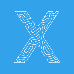 Techno Cyber Alphabet. Digital hi-tech Style Font. Letters X. Vector