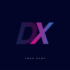 initial letter logo DX colored blue and magenta with striped composition, Vector logo design template elements for your business or company identity.