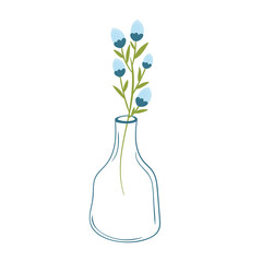 Flower bouquet in the glass vase. Cute springtime flat hand drawn cartoon style  vector illustration isolated on white background. 