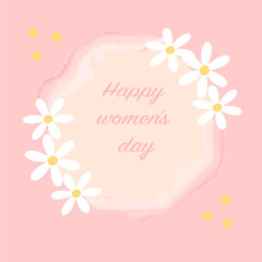 postcard for Women's Day with flowers on a pink background