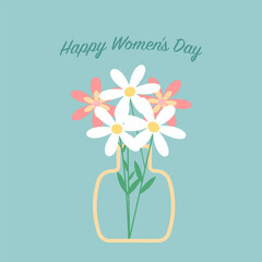 card for women's day with flowers in a vase