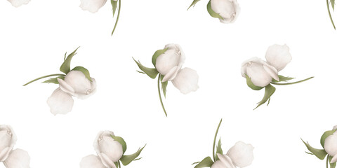 Seamless white roses isolated on white background