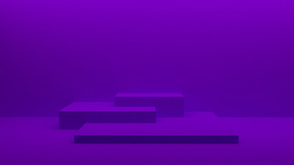 Rectangular violet podium for displaying goods and products. Rectangular stand on a violet background. Empty rectangular stage for advertising. 3d render.