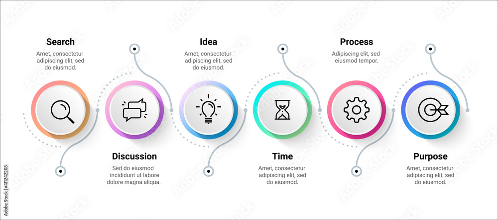 Poster Flow infographic. Step timeline diagram, workflow process scheme. Colorful flowchart sequence template for presentation, information visualization element. Business strategy, vector effective planning