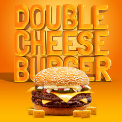 Delicious Double Cheese Beef Burger consists of Bun Bread, Patty, Pickle, Onion, Mayonaisse,...