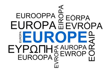 Obraz premium Nuage de mots Europe en différentes langues sur fond blanc