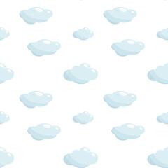Hand-drawn seamless pattern with cute blue clouds on a white background. Vector illustration. Background design for fabric and decor.