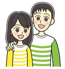 A young couple with smiles sticking together
