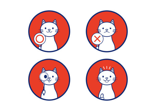 正解、不正解、考える、ひらめく、猫のイラスト