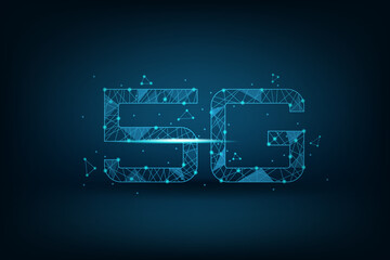 5G network symbol with line connection on dark blue background, internet service and online network concept
