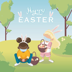 Happy Easter scene with families, children. easter street events festival and fair banner poster design