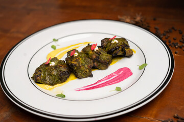 Chicken skew Kebab.Traditional Indian dish cooked on charcoal and flame.