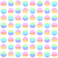 Rainbow seamless colored geometric pattern from circles. Rainbow gradient from stripes in pastel colors. Cute background that can be used as wrapping paper, fabric print, baby pattern.