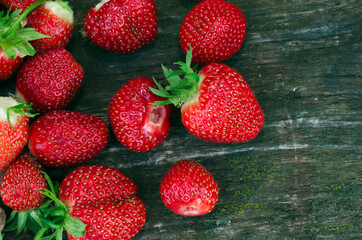Ripe strawberries. The most delicious berries. Juicy berries. The harvested crop.