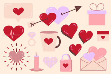 Set of elements for Valentines Day. Love vector illustration. The 14th of February. Drawings for a postcard and a banner. social networks, online communication. 