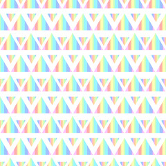 Rainbow seamless colored geometric pattern from triangles. Rainbow gradient from stripes in pastel colors. Cute background, ethnic that can be used as wrapping paper, print for fabric, baby pattern.