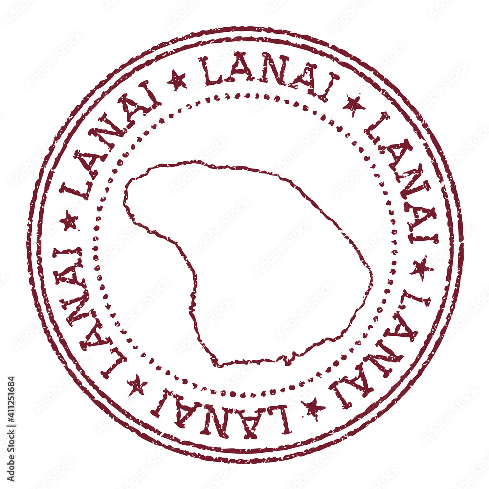 Wall mural lanai round rubber stamp with island map. vintage red passport stamp with circular text and stars, v