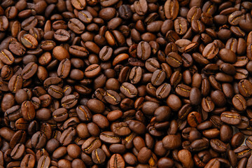 roasted coffee bean background, top view