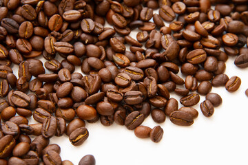 Coffee beans isolated on white background with copyspace for text. Coffee background or texture concept.