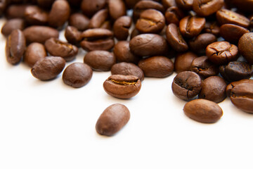Coffee beans isolated on white background with copyspace for text. Coffee background or texture concept.