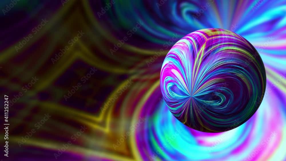 Poster abstract virtual reality geometric background with colorful multicolored sphere. 3d modern wallpaper