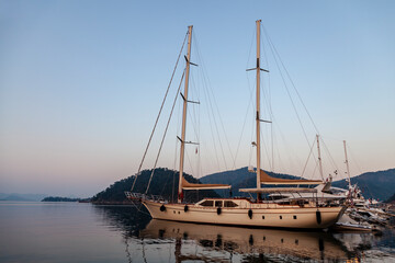 Yacht in the harbor. Gocek