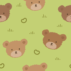 Teddy Bear Seamless Pattern Background, Happy cute bear, Cartoon Panda Bears Vector illustration for kids forest background with dots