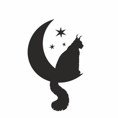 Silhouette of a cat sitting on the moon