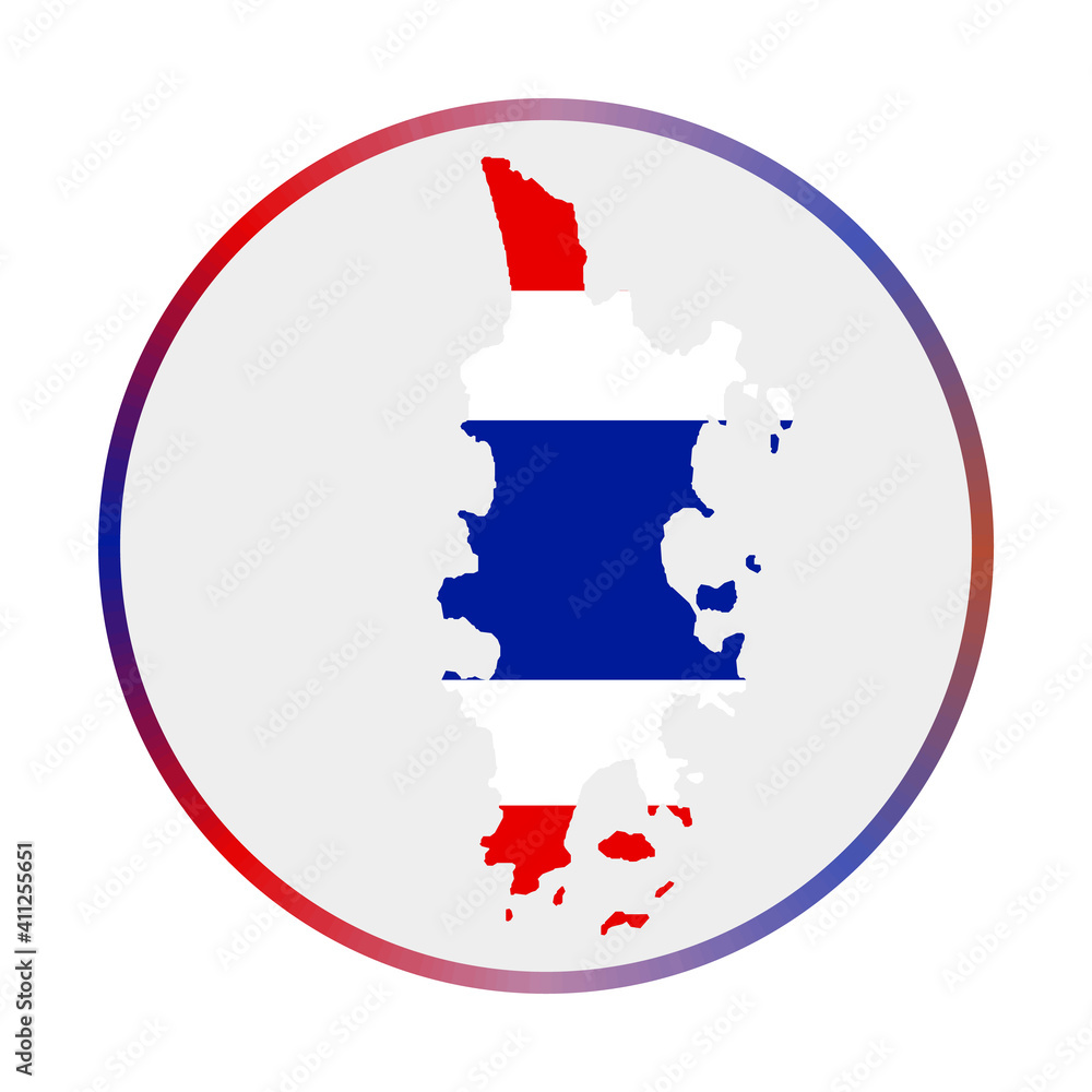 Poster phuket icon. shape of the island with phuket flag. round sign with flag colors gradient ring. awesom