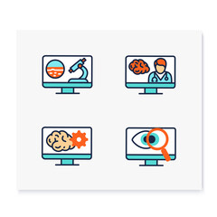  Telehealth color icons set. Healthcare organizations platforms. Remote healthy check. Telemedicine, health care concept. Online medical examinations. Isolated vector illustrations. Editable stroke