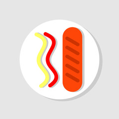 sausage with sauce grilled top view icon flat design isolated