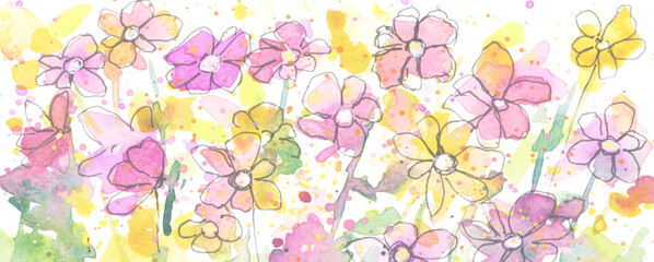 Fototapeta na wymiar Watercolor flower painting. Abstract color canvas background.