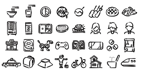 Japanese Modern Culture Icon Set (Hand-drawn line version)
