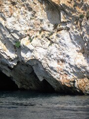Poseidon´s Face on the rock near Porto Vromi, Zakynthos, Greece. Only accessible by boat. Poseidon's water cave. Poseidon's face shape od the rock