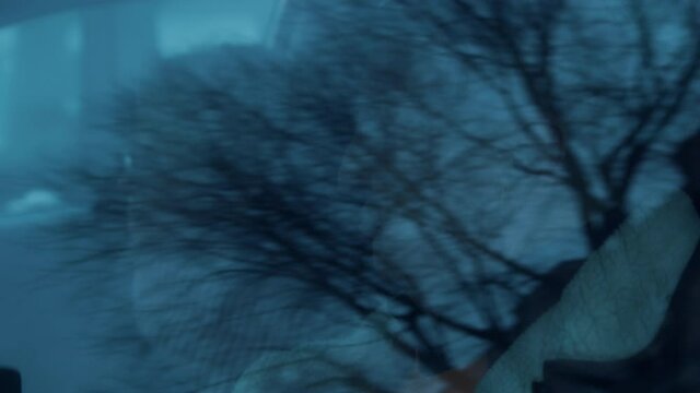 Elderly couple in the car on very bed weather. Tunderstorm. High quality 4k footage