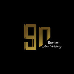90 Year Anniversary Logo Vector Template Design Illustration gold and black