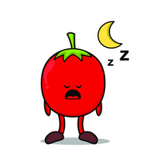 cartoon sleepy red tomato with yellow moon